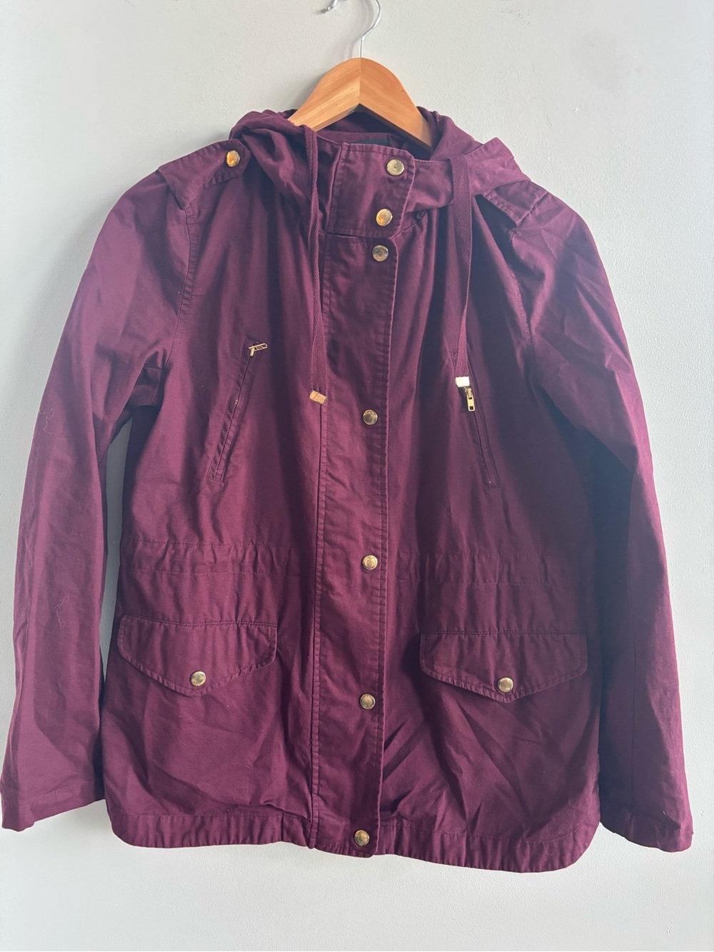 Love Tree Maroon Burgundy Utility Anorak Jacket Gold Hardware Hooded Women's M